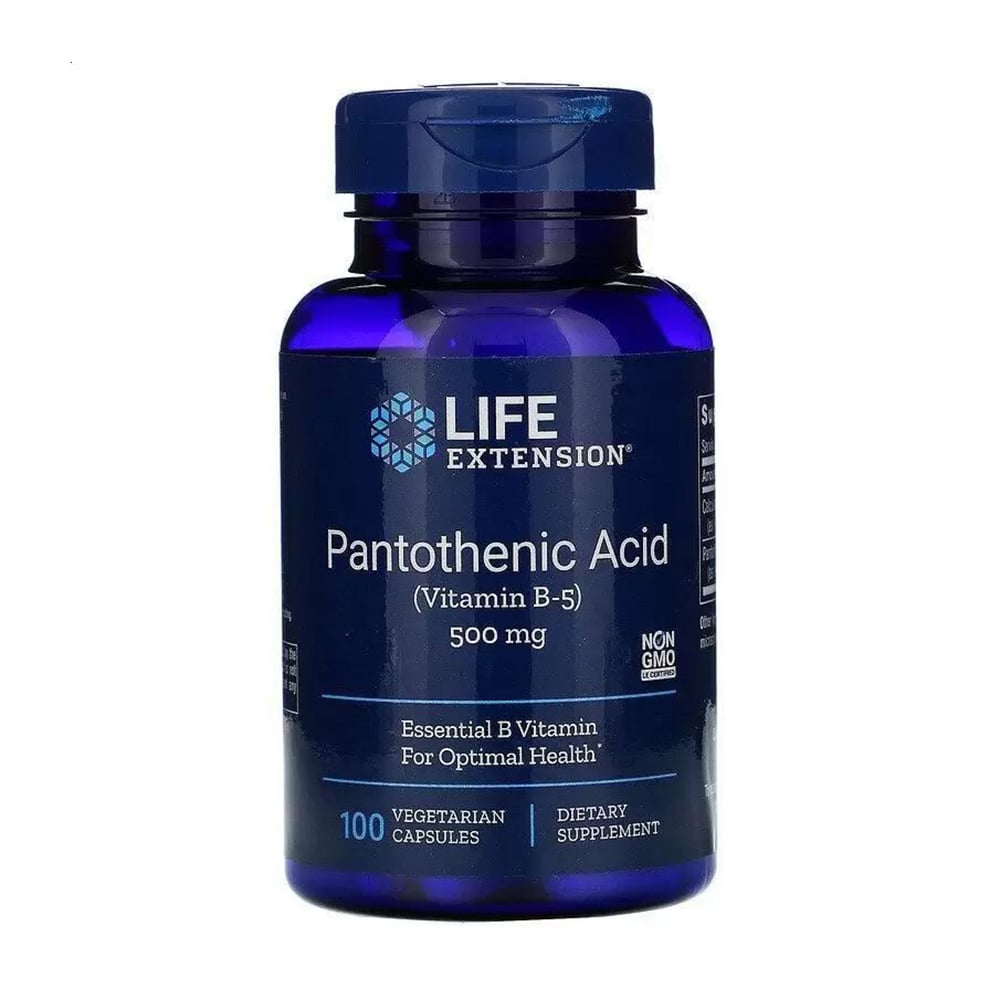 Пантотенова кислота вітамін B-5 Life Extension Pantothenic Acid Vitamin B-5, 500 мг, 100 капсул