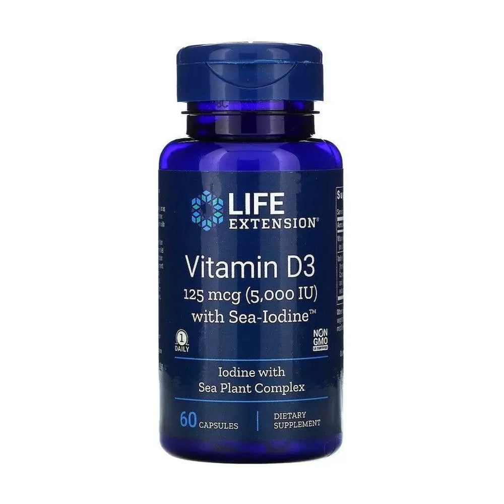 Вітамін Д3 Life Extension Vitamin D3 125 мкг, з йодом, 60 капсул